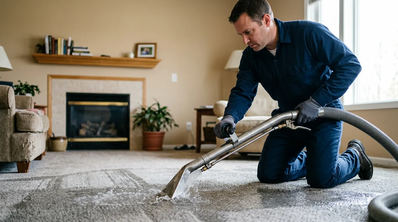 Water damage restoration technician working near Waukegan, IL